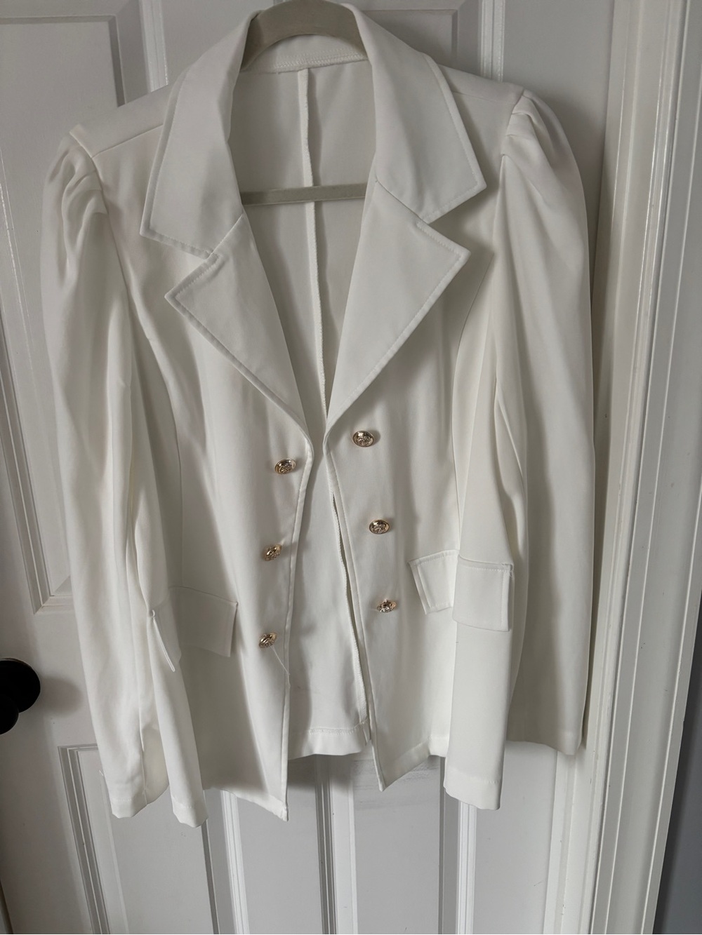 SHEIN White Double-Breasted Blazer with Gold Buttons